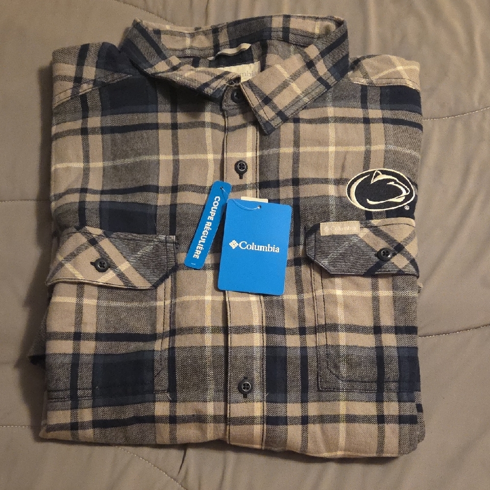 Columbia Men's Navy and Gray Plaid Shirt